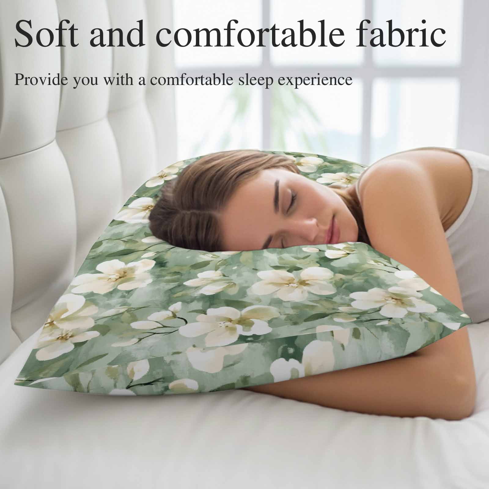 Sage Green Spring Floral Oversized Pillow Covers, Summer PlantsFarmhouse Soft Breathable Throw Pillow Cases with Invisible Zipper, Decorative Pillowcase Pillows Protectors for Sofa Bed Couch 24"x36"