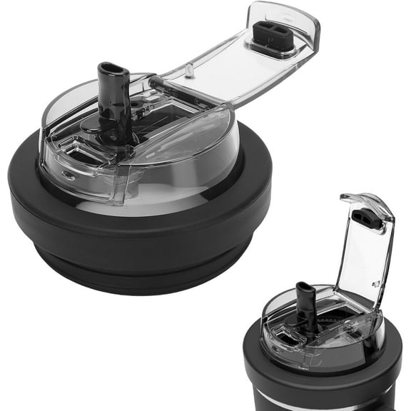 Replacement Lids with Straw for 40oz Cup, Reusable Cup Lid, Double Drinking Mouth, Spill Proof, Silicone ABS, Black