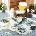 thumbnail image 3 of SAFAVIEH Barbados Tropical Leaves Outdoor Area Rug, Grey/Gold, 6'6" x 6'6" Round, 3 of 8