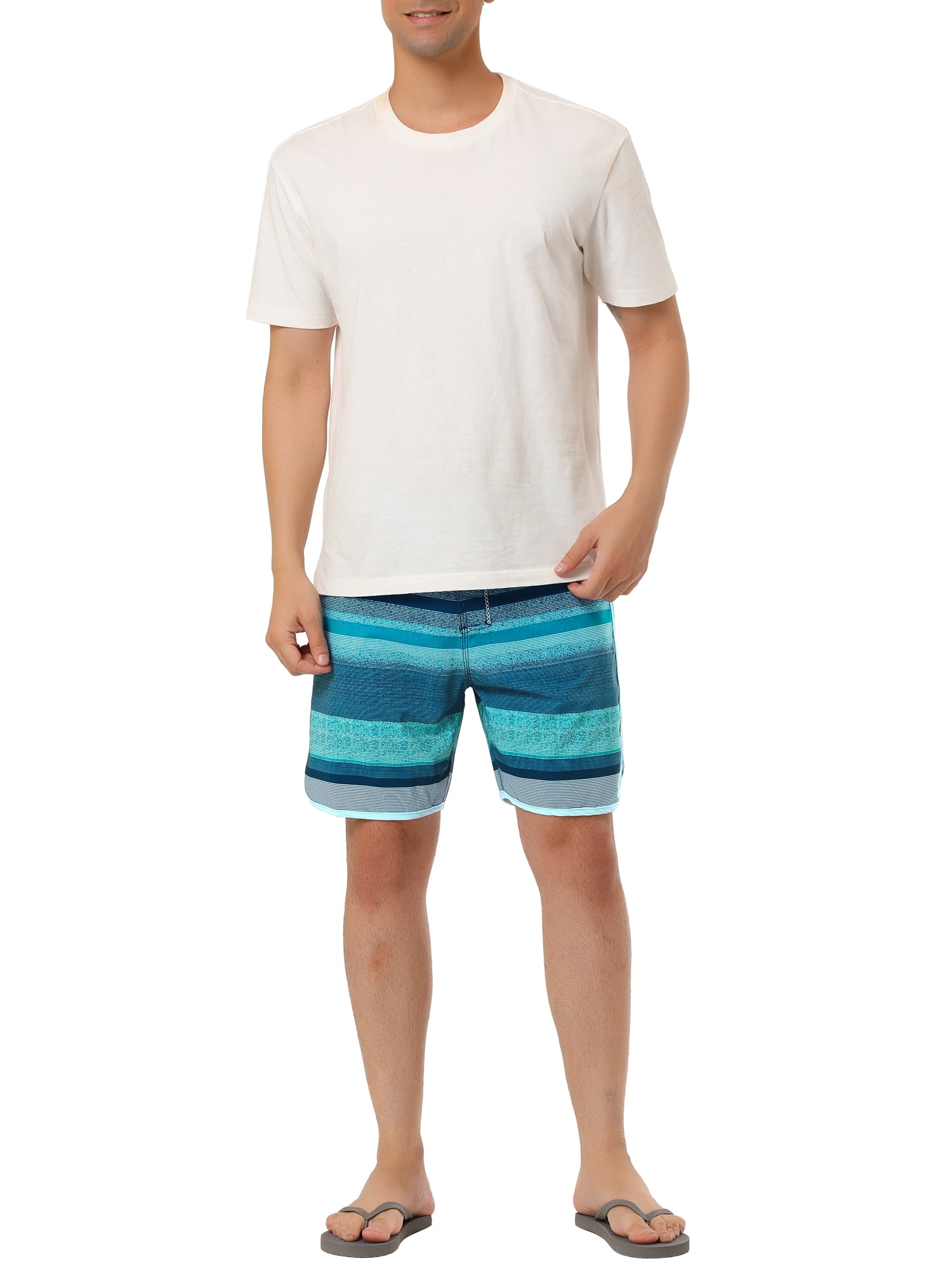 Unique Bargains Men's Swim Shorts Drawstring Waist Summer Board Shorts 36 Blue Grey