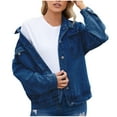 thumbnail image 2 of Chaqueta vaquera de manga larga sin capucha y abrigos de mezclilla de moda para mujer con solapa de color y mangas más delgadas, 2 of 6