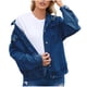 thumbnail image 2 of Chaqueta vaquera de manga larga sin capucha y abrigos de mezclilla de moda para mujer con solapa de color y mangas más delgadas, 2 of 6