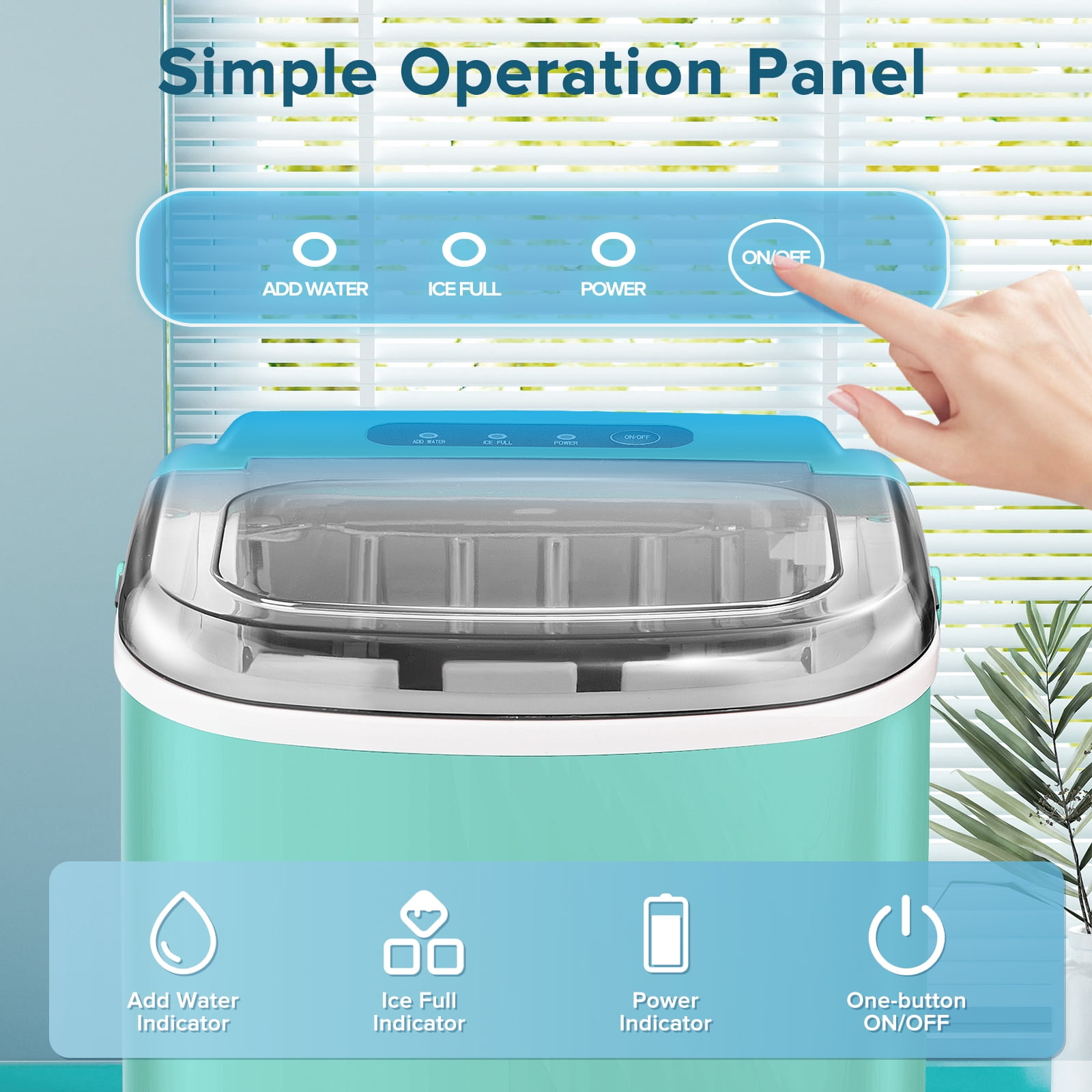 Havato Countertop Ice Maker, 9 Bullet Ice Cubes in 6 Mins, 26lbs/24H, w/ Scoop & Basket, Light Green