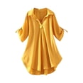 thumbnail image 4 of ZHENHONG T Shirts for Women,Plain Half Rolled Sleeve Chiffon Shirts V Neck Drop Shoulder Loose Tops,Yellow Women Blouses, 4 of 7