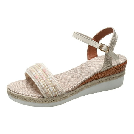 

Women S Sandals Summer Retro Colour Blocking Bohemian Style Woven Thick Bottom Slope With Large Size Slippers