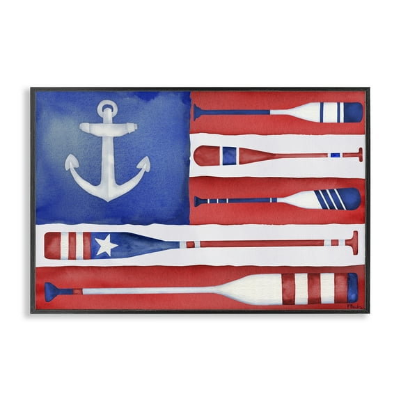 Stupell Industries Patriotic Oar Flag Patriotic Painting Black Framed Art Print Wall Art, 18 x 12
