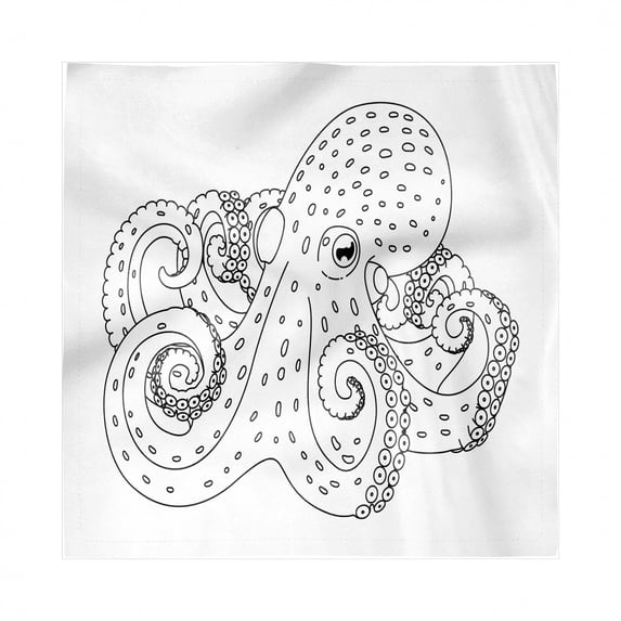 Octopus Decorative Satin Napkins Set of 4, Monochrome Cartoon Illustration of a Sea Animal with Spots Art Print, Square Fabric Party & Dinner Napkin, 18", White and Charcoal Grey, by Ambesonne