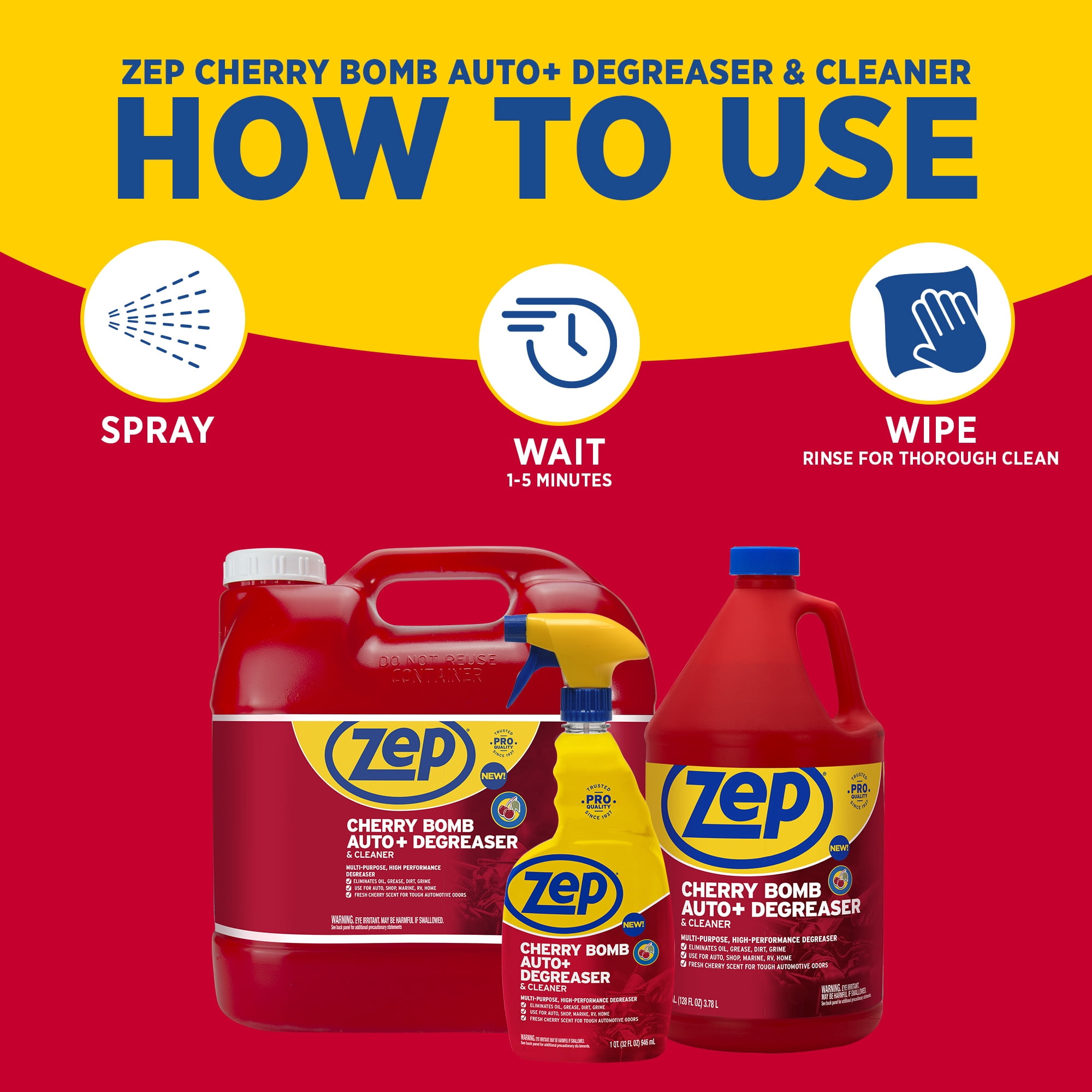 Zep Cherry Bomb Automotive Degreaser, 128 oz, for Auto/RV/Boat, Garage and Home