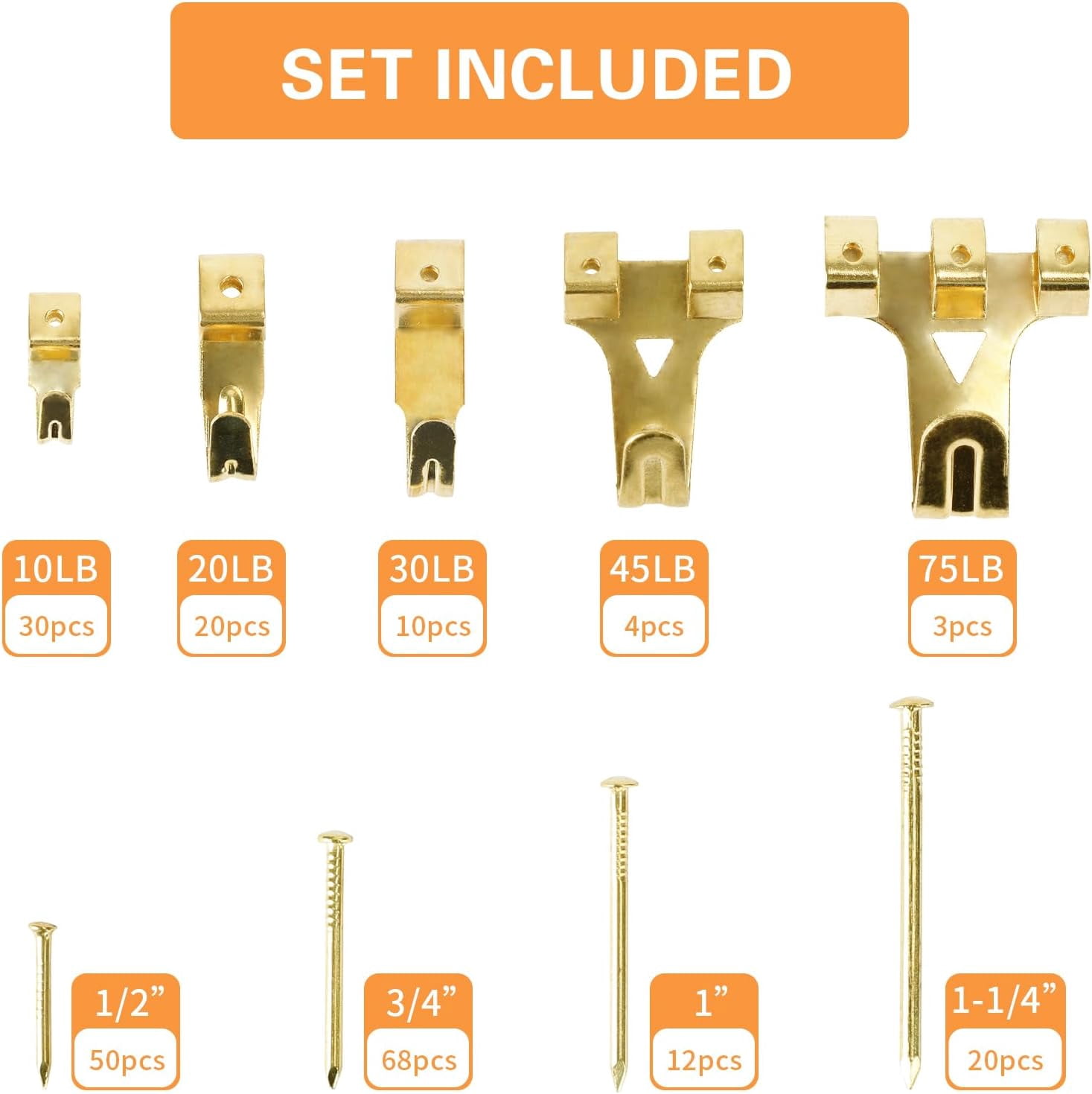Picture Hanging Kit, Hangers, Heavy Duty Frame Hooks Assortment with Nails, Hanging Wire, Screw Eyes, D Ring and Sawtooth Hardware for Frames Mounting