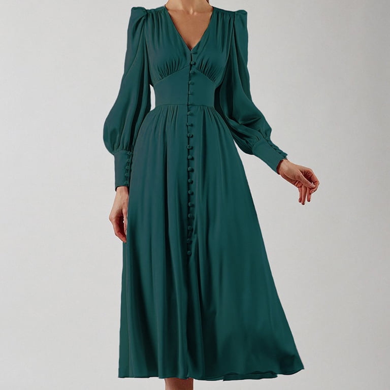 Elainilye Fashion Wedding Guest Dresses Long Sleeve Satin Soft Dress V-Neck Temperament Slim Lantern Sleeve Dress,Green - Walmart.com Elainilye Fashion Wedding Guest Dresses Long Sleeve Satin Soft Dress V-Neck Temperament Slim Lantern Sleeve Dress,Green - Walmart.com