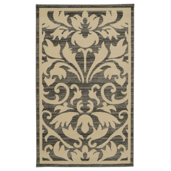 Capri Damask Grey Area Rug 43 x 73 Transitional Easy Care Polypropylene