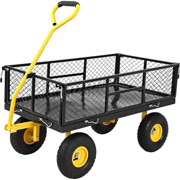 900 LBS Steel Garden Cart with Wheels and 180 Degree Rotating Handle,Outdoor Heavy Duty Yard Utility Cart with Removable Mesh Sides, Black