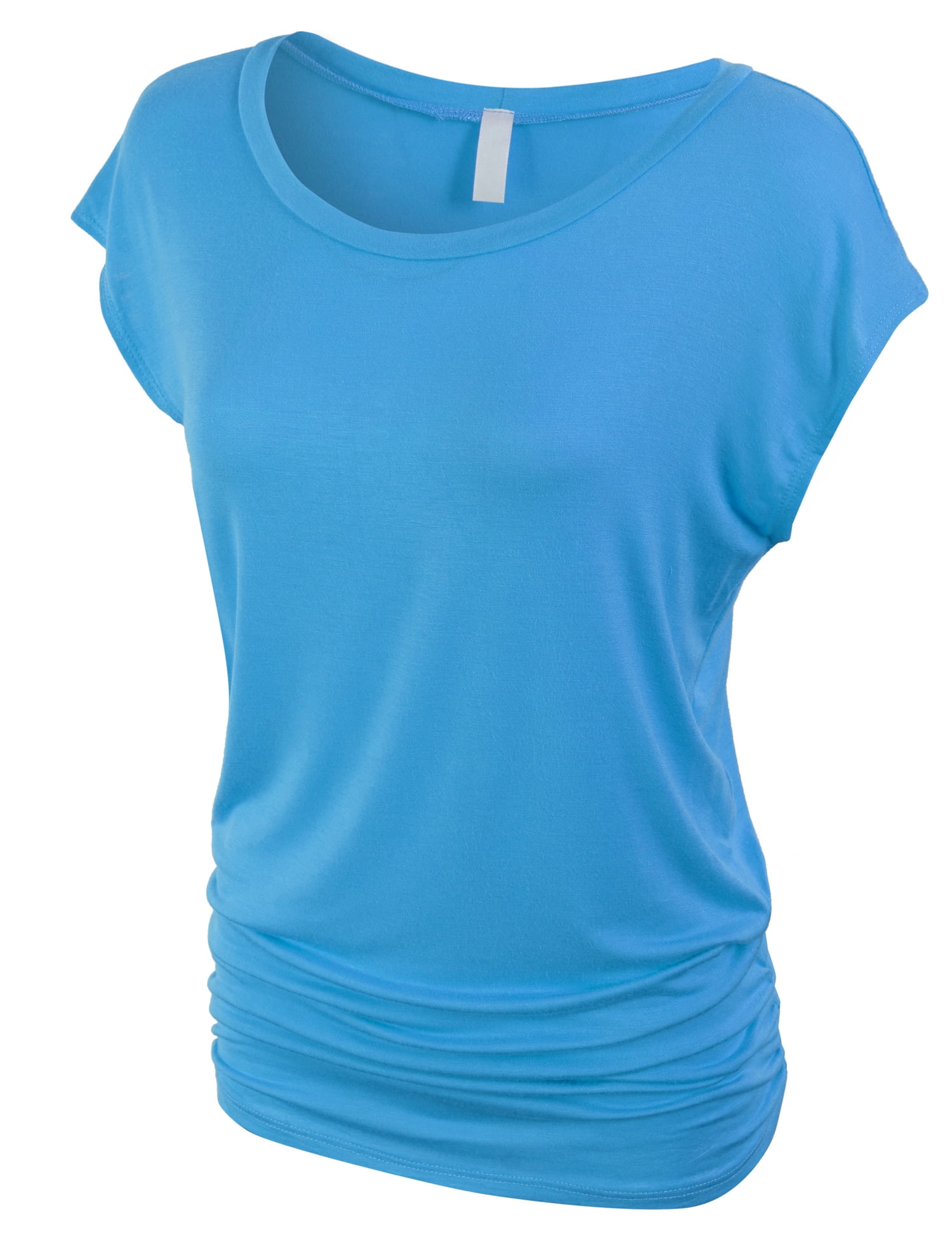 Womens Short Sleeve Solid Basic Tunic Top Tee with Side Shirring - image 2