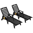 thumbnail image 3 of LOYALICE Adjustable Wheeled HDPE Plastic Outdoor Patio Lounge Chair set of 2, W/ Cup Holder,78.3"x25.1"x16.3", Black, 3 of 11