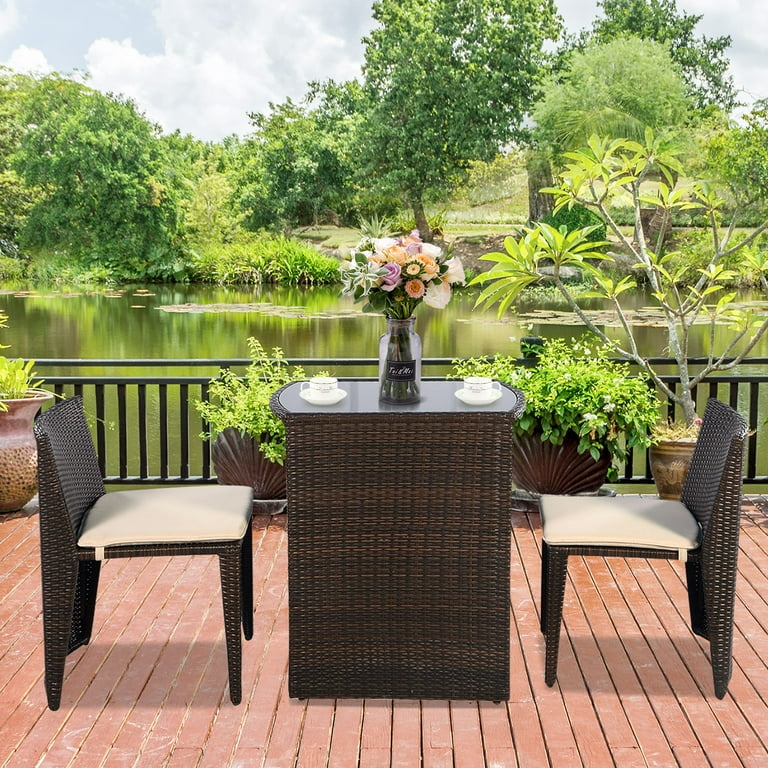 Costway 3 PCS Cushioned Outdoor Wicker Patio Set Garden Lawn Sofa Furniture Seat Brown No Assembly