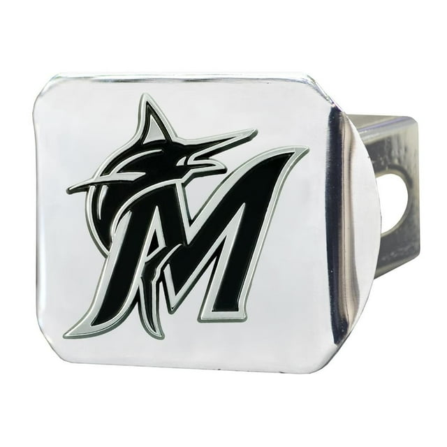 Fan Mat Trailer Hitch Cover 26626 Fits 2 Inch Receiver; MLB Miami Marlins Logo; Chrome Plated; Metal
