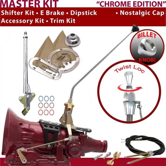 American Shifter C6 Shifter Kit Chrome 16 in. E Brake Cable Trim Kit Dipstick for F224B