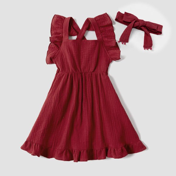 EGNMCR Sleeveless Round-Neck Dress Summer Mommy And Me Sleeveless Romper Maxi Dresses+Headband Family Matching Set Girl Dress