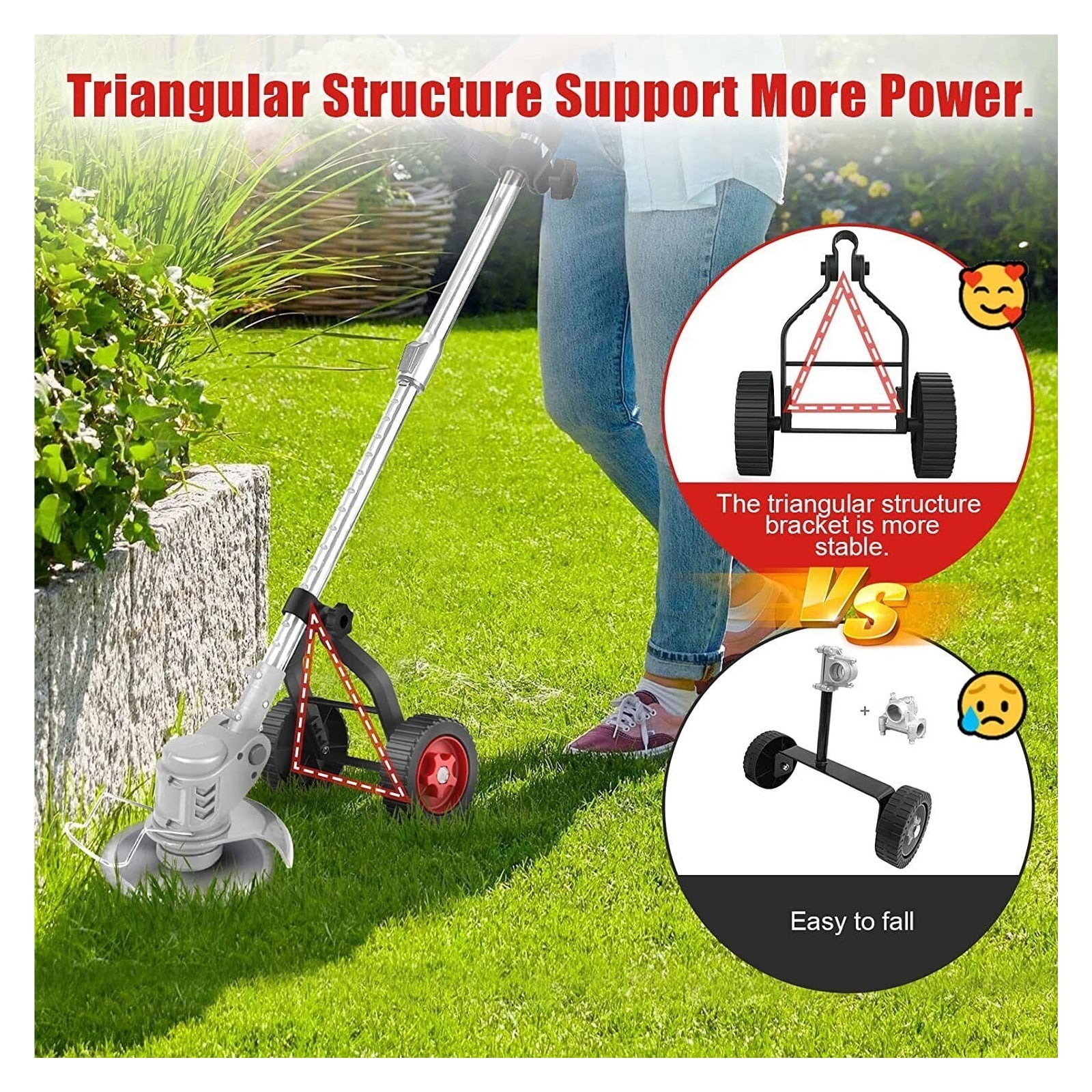 Universal String Trimmer Grass Eater Weed Cutter Adjustable Support Wheels Set for cordless grass trimmer ,2 IN 1 Trimmer & Edger