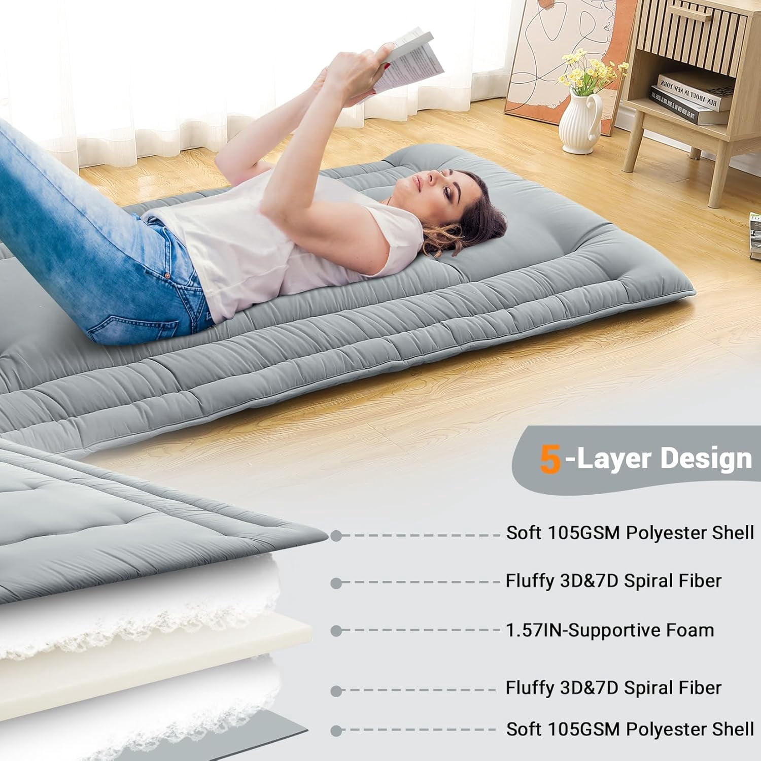 Futon Mattress Twin/Full Size, Japanese Floor Mattress Foldable Sleeping Mattress, Roll Up Floor Bed Mattress for Easy Storage, Tatami Mat Japanese Floor Bed for Dorm Camping