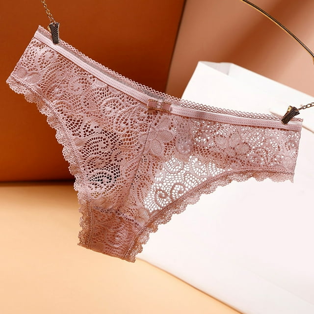 Gubotare Women Panties Thong Women's Mesh Bow Embroidered Lace Transparent String Underwear Back Bandage Hollow Out Panties String Briefs,Pink L