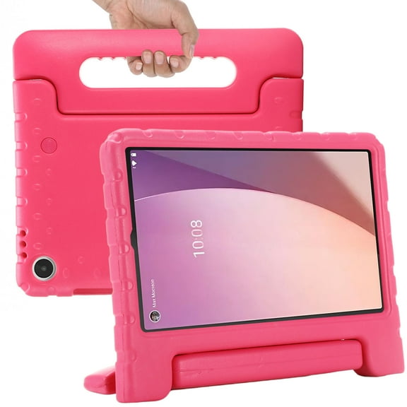 ELEHOLD Rugged Stand Case for Lenovo Tab One/Tab K9 2025 (TB-305FU) 8.7 inch, Kids Friendly EVA Full Body Protective Handle Grip Kickstand Shockproof Case,Rose