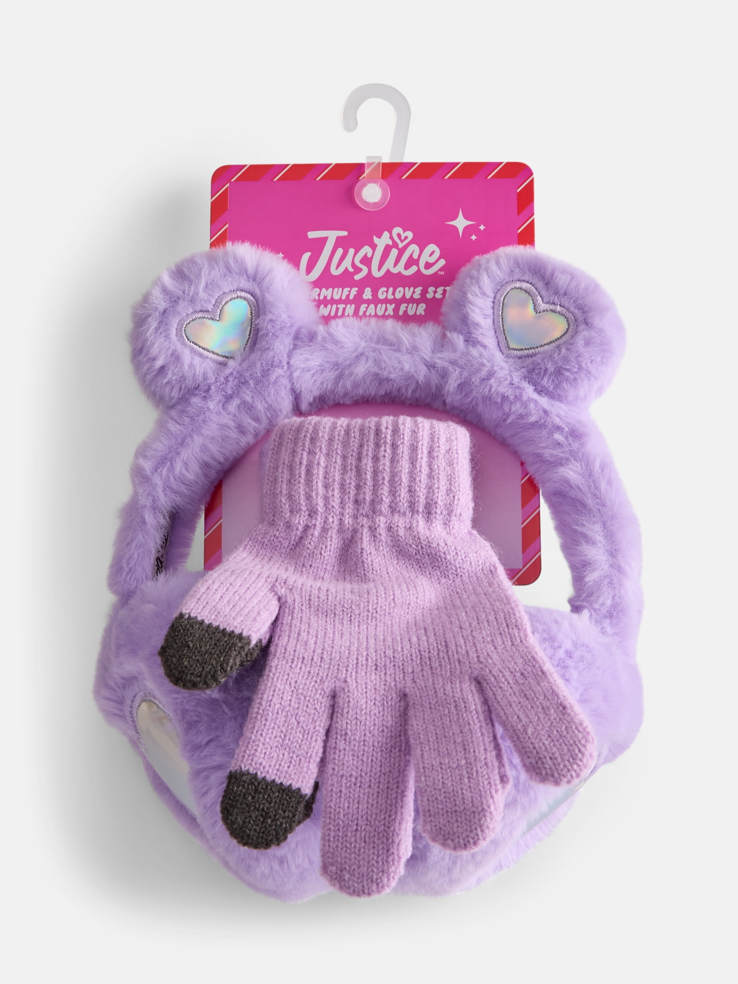 Justice Girls Faux Fur Earmuff and Glove Set, Purple