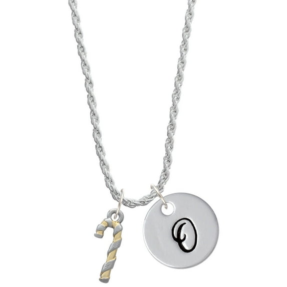 Delight Jewelry Two-tone 3-D Candy Cane Silvertone Script Initial Disc - O - Charm Necklace, 20"+3"