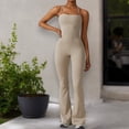 thumbnail image 2 of Women's Flared Halter Neck Jumpsuit Convert to High Waist Flared Yoga Pants- X Large, Tan, 2 of 7