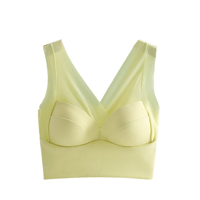 Aayomet Womens Sports Bras Steelless Bra Mesh Overlay Large Size Full Coverage Seamless Underwear (Green, L)
