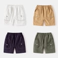 thumbnail image 3 of Ticikt Toddler Boys Cotton Cargo Shorts Boys Solid Color Casual Summer Shorts Elastic Waist Multiple Pockets for Outdoor Activities,Color:White,4-5 Years, 3 of 4