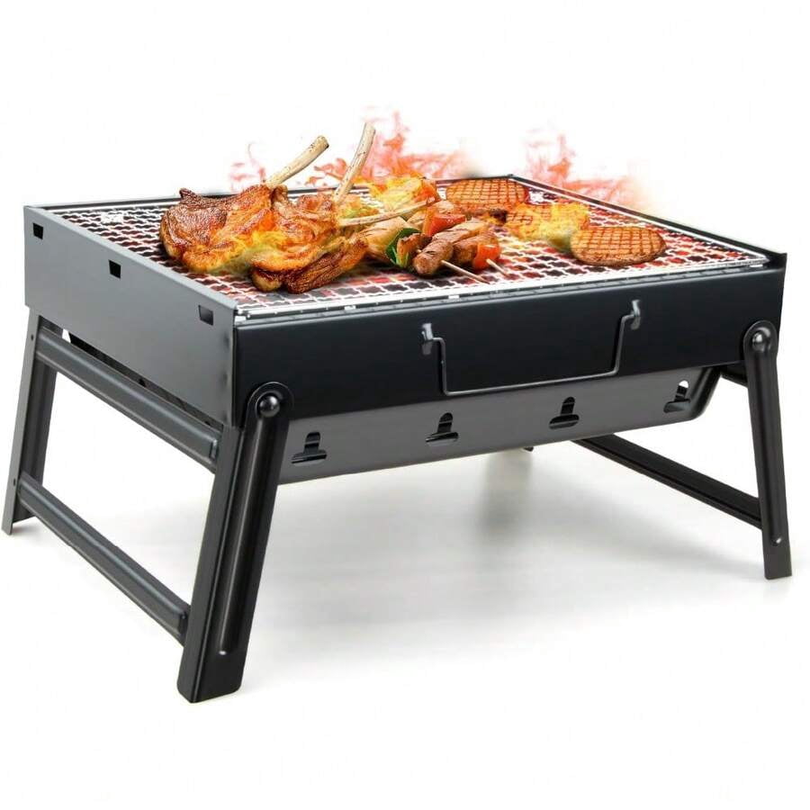BBQ Barbecue Grill, Portable Folding Charcoal Barbecue Desk Tabletop Outdoor Stainless Steel Smoker BBQ For Picnic Garden Terrace Camping Travel