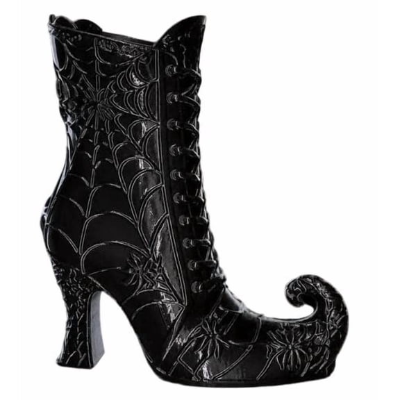 Halloween Witch Boot Vase with Embossed Web Patterns, Gothic Black Floral Centerpiece for Mantel Entryway, Spooky Decor for Artificial Flowers Branches, PETG Printed Ornament