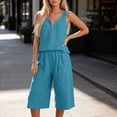 thumbnail image 3 of Zynoxe Two Piece Sets for Women With Pockets Fashion Zipper Round Neck Sleeveless Tank Top Wide Leg Culottes Set Versatile Solid Color Vacation Outfits Comfy Breathable Cotton Linen Summer Sets XL, 3 of 9