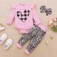 thumbnail image 3 of Edvintorg 3-18M Toddler Girl Clothes Cute Valentine's Day Heart Printing Ruffles Long Sleeve Romper Bodysuit + Leopard Pants + Headbands Baby Girls Outfits 3Pcs/Sets, 3 of 7