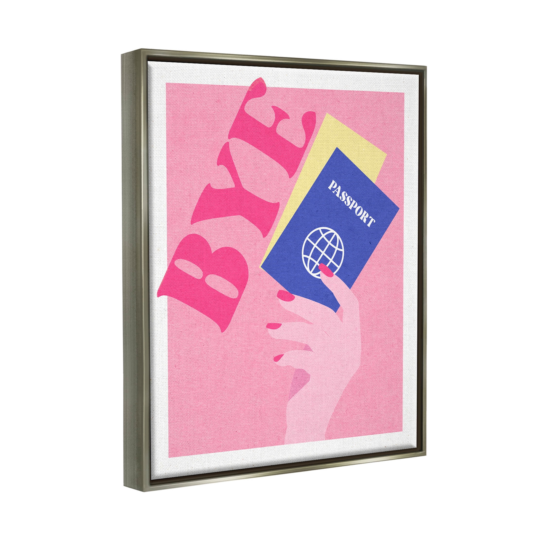 Stupell Industries Bye Holding Travel Passport Graphic Art Luster Gray Floating Framed Canvas Print Wall Art, Design by Daphne Polselli