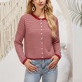 thumbnail image 5 of GEWSEY Womens Striped Cardigan Sweater Casual Crew Neck Open Front Button Down Long Sleeve Knit Sweaters Fall Outerwear (Red, L), 5 of 6