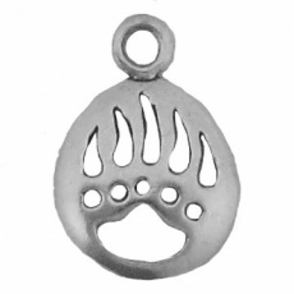 Sterling Silver 24" 1mm Box Chain Mini Round Bear Claw Print Pendant Necklace