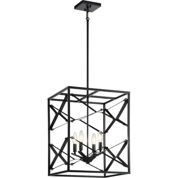 Industrial Farmhouse Four Light Chandelier in Black Finish Bailey Street Home 147-Bel-4187510
