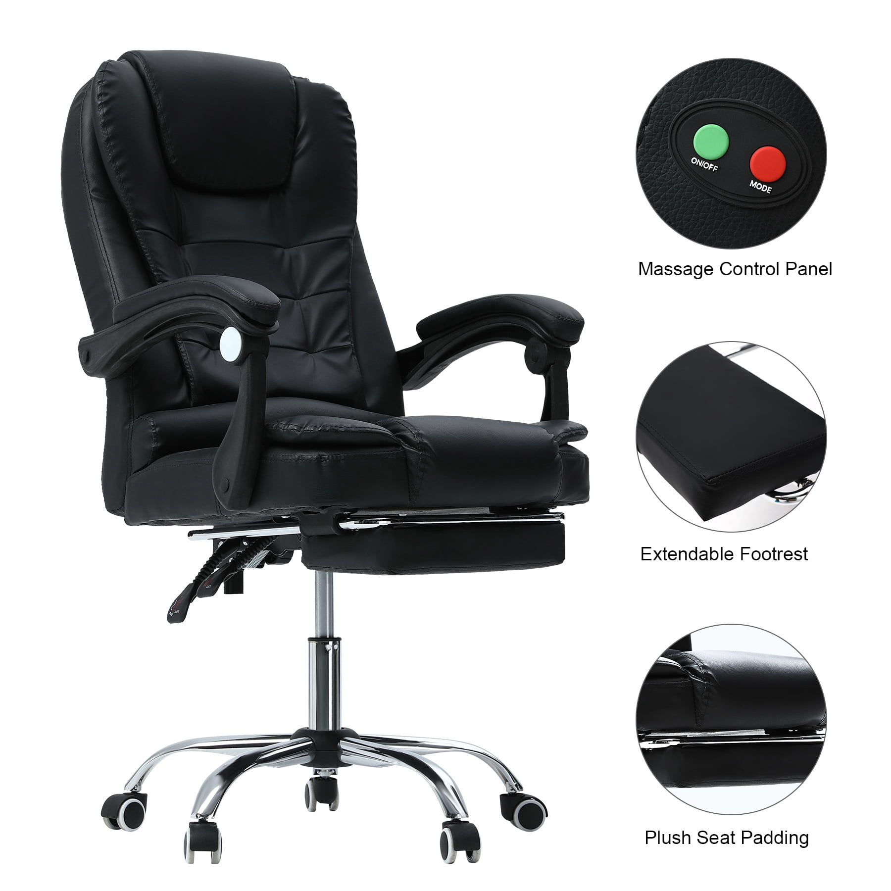 Bestco Black Massage Office Chair Reclining Desk Chair w Footrest Adjustable Height 285lb Cap