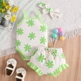 thumbnail image 2 of TZEWGL Outfit Sets For Child Fashion Sleeveless Ruffles Ribbed Romper Bodysuit Prints Shorts With Headbands 3Pcs For Kids size 12-18M, 2 of 8