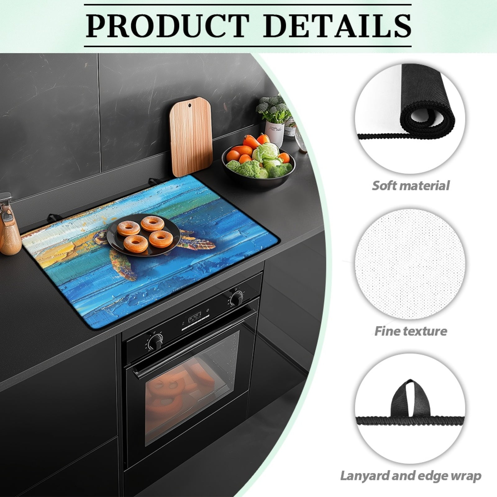 Renewold Stove Top Cover for Electric Stove, Non-skid Glass Electric Stove Top Mat, Induction Electric Stove Top Protector for Kitchen Counter Top, Sea Turtle Wood Grain Blue