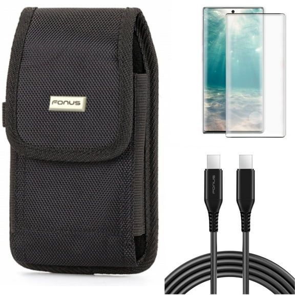 Case Belt Clip & Screen Protector & 10ft Long USB-C Cable for Samsung Galaxy Note 20 (6.7") - Combo with Swivel Holster & Tempered Glass (Fingerprint Unlock) & PD Fast Charger Cord Power