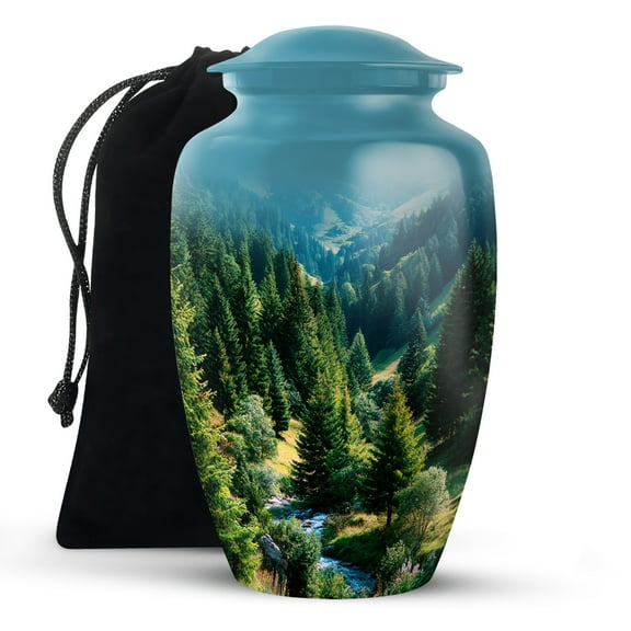 KARYLIZ Mountain Funeral Urns For Women - Forest Valley Cremation Urn For Ashes Adult Male - Blue Large Urns For Human Ashes Adult Female - Funeral Urn For Mom