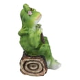 thumbnail image 3 of Romantic Frog Couple Sitting On Log Bench Holding Welcome Plank Sign Figurine, 3 of 9