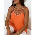 thumbnail image 3 of CHICME Tank Tops For Women Summer Solid Color Spaghetti Strap Double Layers Pleated Loose Casual Chiffon Camisole With Beaded Vest Orange-XL, 3 of 5
