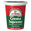 V&V Crema Supremo Mexican Style Cultured Sour Cream, 15 oz. Resealable Plastic Container. Refrigerated.