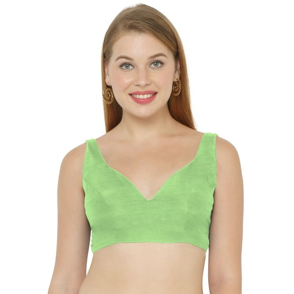 eloria Women's Art Silk Blouse Solid V Neck Sleeveless Top Sari Accessories Color: Green | Size: 36