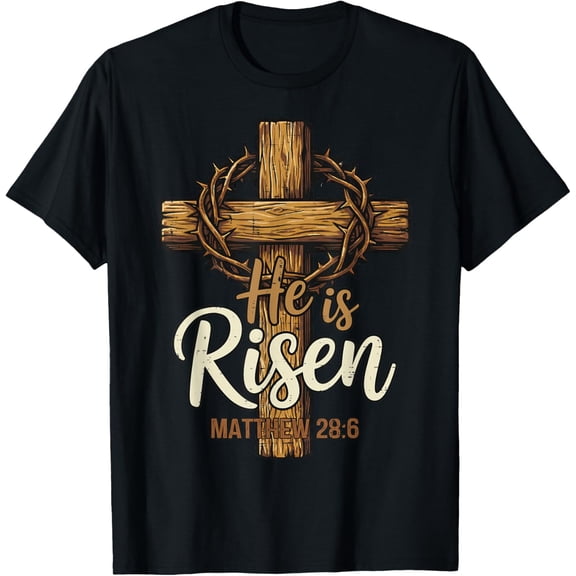 Easter Cross He is Risen Jesus Christian Men Women Kid Youth T-Shirt- 2026 Easter Soft Casual Cotton Short Sleeve T-Shirt Easter Bunny & Eggs Lightweight Graphic Holiday Tee