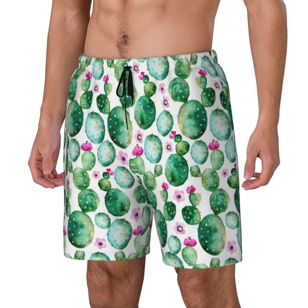 Fotbe Cactus Plants Traje de Baño para Hombre – Shorts de Natación de Secado Rápido con Forro y Bolsillos-Large